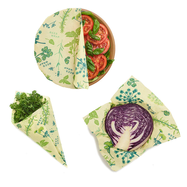 Bees Wrap - PLANT-BASED Assorted Sizes - Herb Garden - Pack of 3