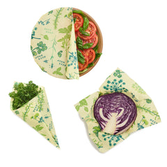 Bees Wrap - PLANT-BASED Assorted Sizes - Herb Garden - Pack of 3