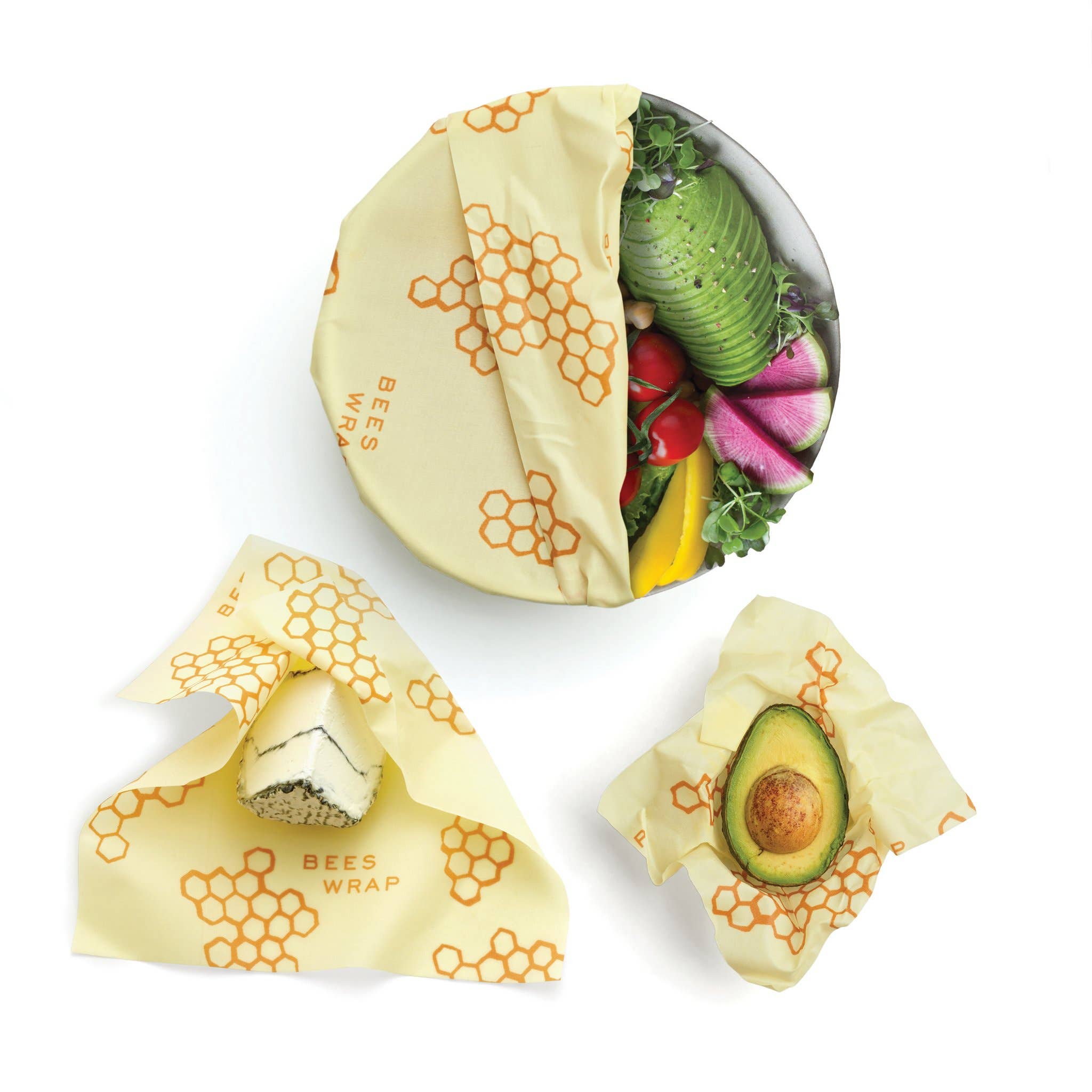 Bees Wrap - Assorted Sizes - Honeycomb Print - Pack of 3